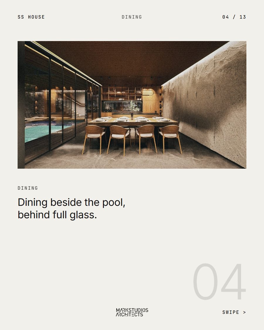 SS House slide 04: dining beside the pool behind full glass